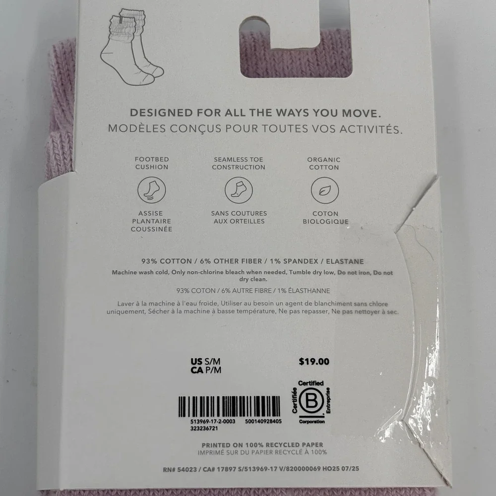 Athleta Cloud Scrunch Sock Women S/M Primrose Pink Ribbed Organic Cotton New
